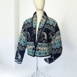 Vintage 90s Kokopelli Tapestry Bolero Jacket | Cropped Shawl Collar | Size M